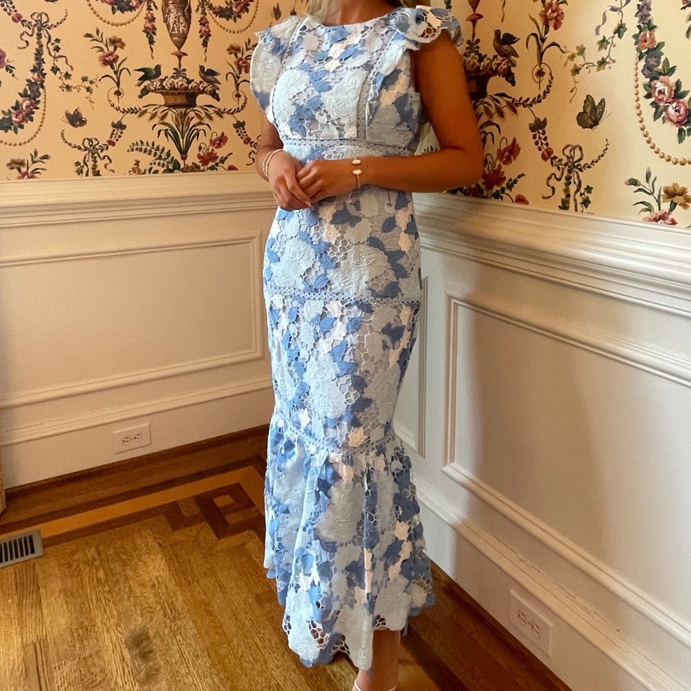 Boutique Blue Maxi Lace Dress | View 2